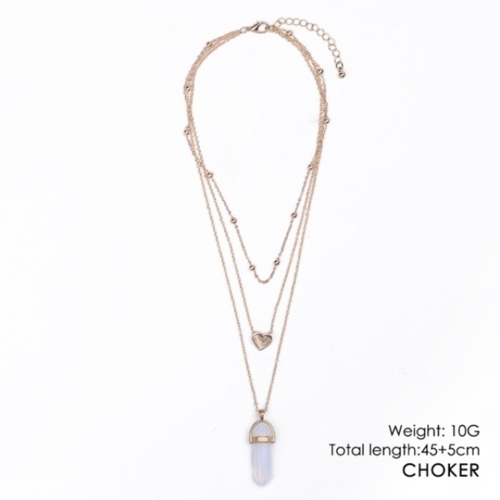 Gold Boho pink crystal layered choker necklace - Picture 3 of 4